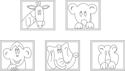 vector sketch of cute animal illustration in frame