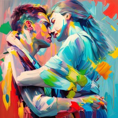 portrait of couples Colorful Oil Painting  Generative ai