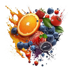 a fruit explosion splash summer design on transparent background