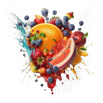 a fruit explosion splash summer design on transparent background