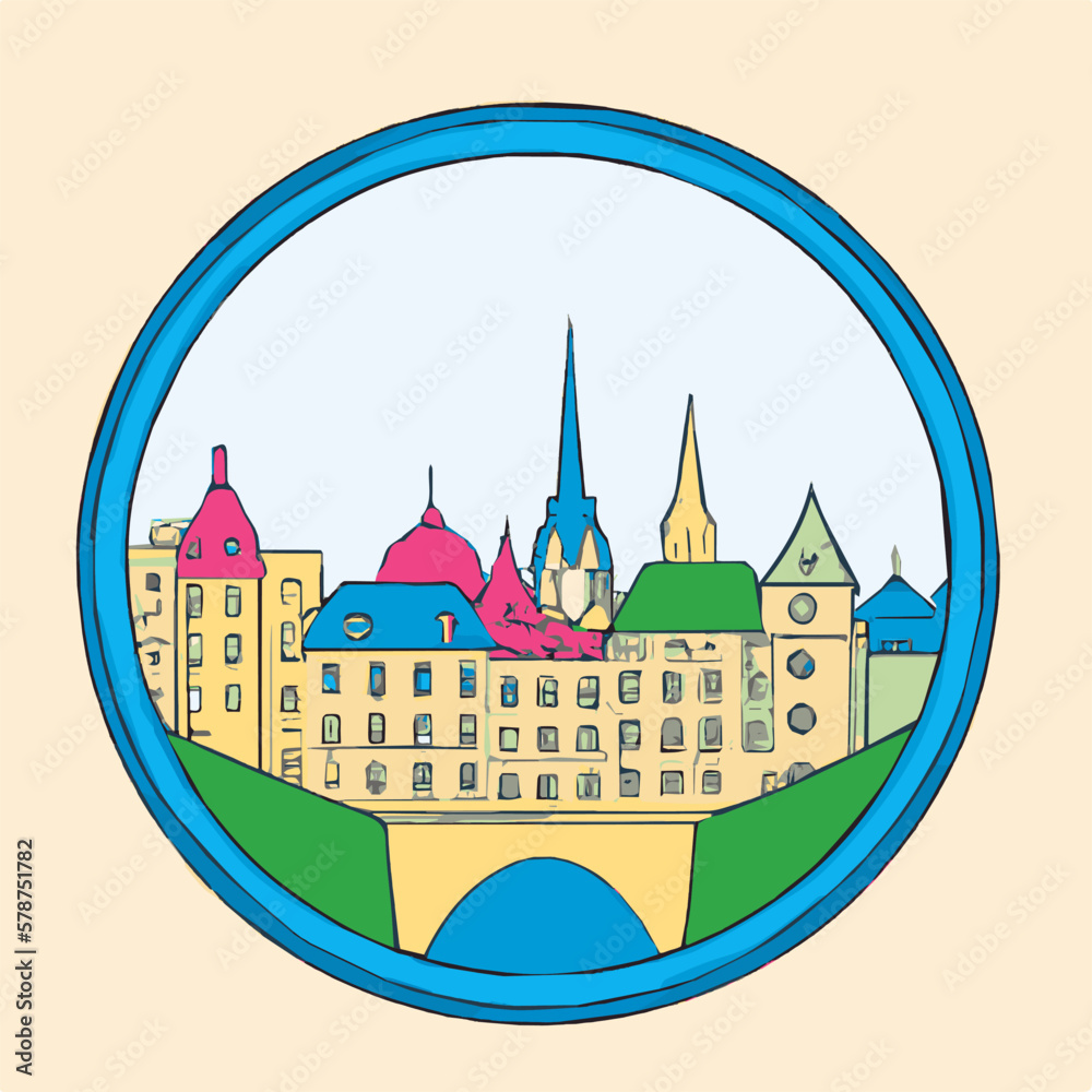 Wall mural Luxembourg City Colourful Skyline Illustration