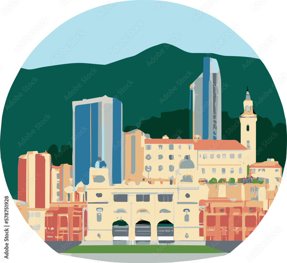 Wall mural Monaco City Travel Illustration