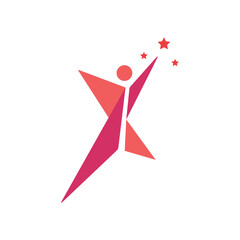 Vector sport, fitness, business success icon, logo with man and star