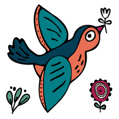 vector illustration spring color bird on the white background 