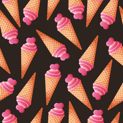 Seamless pattern with cartoon ice creams