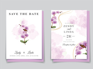 minimalist wedding invitation card with orchid illustration