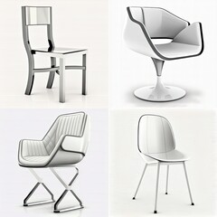 Ai generated set of 4 modern chair on isolated white background.