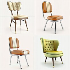 set of 4 modern ai generated chairs on isolated white background