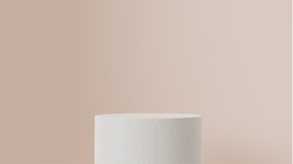 Minimal stone pedestal podium product empty stand on 3d rock display stage background with blank cylinder presentation platform scene or advertising geometric showcase and concrete pastel backdrop