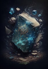 ai generated concept art of book about magical crystals in fantasy style.