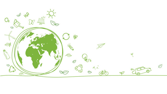 Sustainability development background banner with hand drawn for Earth day, Save the world, World Environmental and Ecology concept, Vector illustration