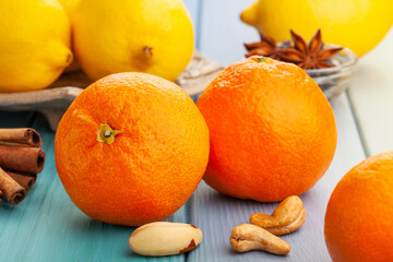 tangerine on wood background