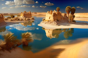 Natural salt water lake in Egypt's siwa oasis, a popular tourist destination. Generative AI - obrazy, fototapety, plakaty