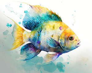 Watercolor illustration of a tropical fish. Generative AI