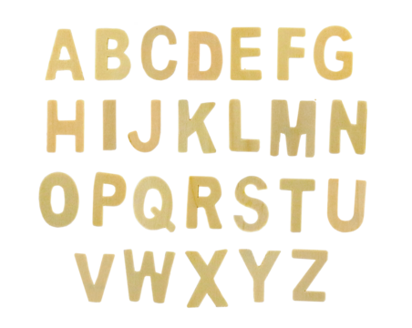 Cutout of isolated wooden alphabet letters set with the transparent png 