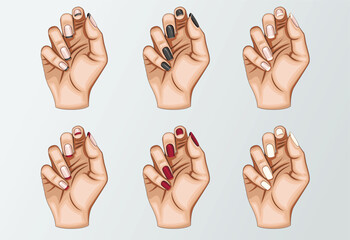 Female Hand with Beautiful Manicure, Woman Hand With Nails Fashion and Beauty Illistration for Nail Tech, Beauty Salon