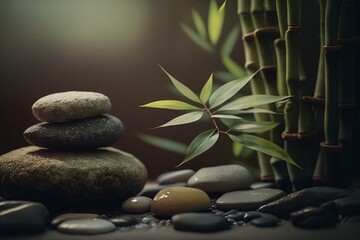 Fototapeta na wymiar Bamboo and Stones in a Calming Spa Environment, generative ai