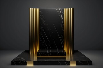 Dark Marble Pedestal with Luxurious Golden Texture, generative ai