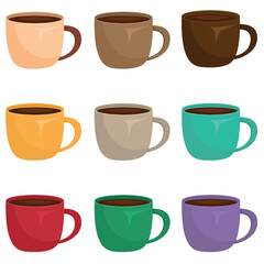 Vector cartoon image of mugs with tea or coffee. An element in warm shades for your design. The concept of autumn comfort.