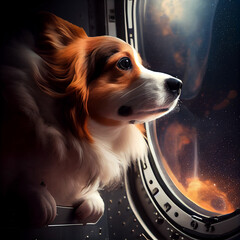 perro en el espacio - obrazy, fototapety, plakaty