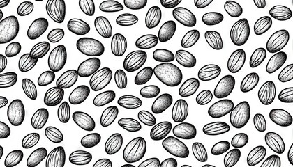  a bunch of nuts on a white background with a black and white pattern of nuts on the side of the image, and a black and white background of nuts on the top of the image.  generative ai