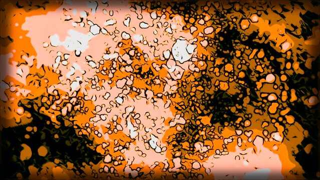Abstract animation of moving bacteria in cartoon style. Motion. Cartoon animation style with virus dots or bacteria. Moving dots of microbes on background of colorful spots