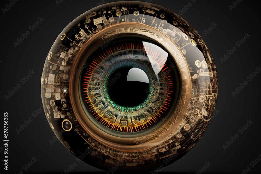 Poster fashioned artificial eye. this conceptual image illustrates deep learning networks in the context of