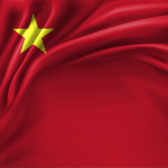 Vietnam National Flag symbol on satin fabric 3d illustration for National Day Celebrations