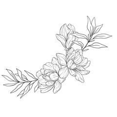 Floral Line Art. Magnolia Flower Outline for Floral Coloring Pages, Minimalist Modern Wedding invitations