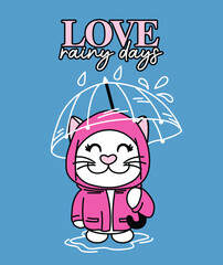 cat with umbrella in the rain