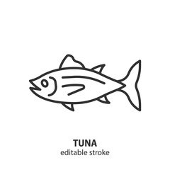Tuna line icon. Fish vector outline symbol. Seafood linear illustration. Editable stroke.