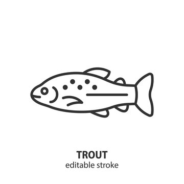 Trout fish line icon. Seafood vector outline symbol. Editable stroke.