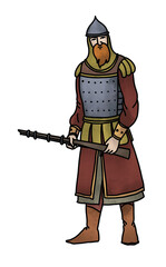 Obraz premium Medieval warrior with Arquebus, hand drawing colored