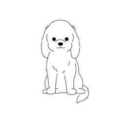 Vector isolated one single cute cartoon sitting spaniel puppy dog front view colorless black and white contour line easy drawing