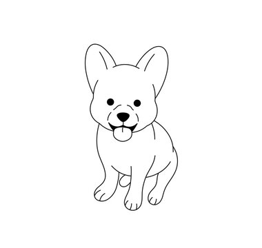 Vector isolated one single cute cartoon sitting welsh corgi or shepherd or husky puppy dog side view colorless black and white contour line easy drawing