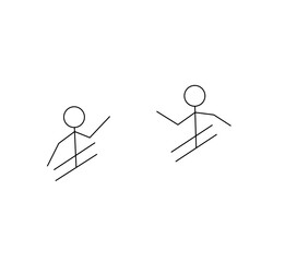 Vector isolated two simplest stick figure skier colorless black and white contour line easy drawing