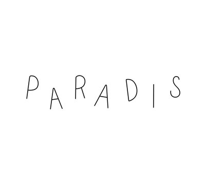 Vector isolated word PARADIS hand written letters  colorless black and white contour line easy drawing