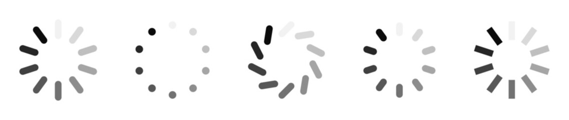 Loading Wheel Icon Set. Collection of Loading Progress Wheel Icons. Stock Vector Illustration.