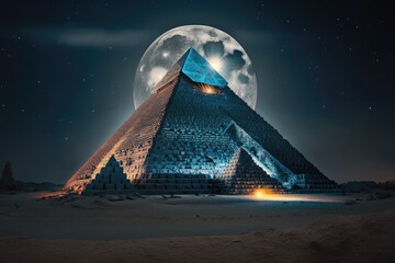 The Pyramid Lights Up on a Full Moon. Generative AI