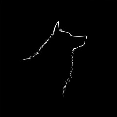 Minimalistic logo template, white icon of wolf silhouette on black background, modern logotype concept for business identity, t-shirts print, infographic pictogram Vector illustration
