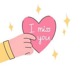 Romantic concept. Hand holding heart. The inscription 