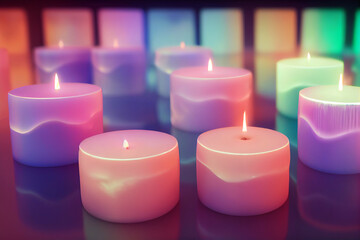 A group of candles are lit in a water filled with water Generative ai