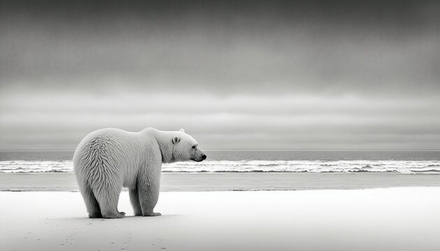 Polar bear standing lonely on ice floe created by generative AI