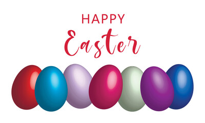 Happy Easter background template with beautiful eggs and beads. Happy Easter big hunt or sale lettering banner with colorful eggs. Vector illustration