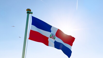 3d, 3d rendering, background, beautiful, cloth, concept, country, culture, democratic, dominica, dominican, dominican flag, dominican republic, dominican republic flag, emblem, fabric, flagpole, flyin