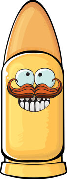recommend clip art: Bullet character. Cartoon funny orange bullet character isolated on white background. Funky bullet character with eyes and mouth. Vector gun shot clip art, emoji, label and sticker