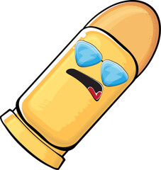 Bullet character. Cartoon funny orange bullet character isolated on white background. Funky bullet character with eyes and mouth. Vector gun shot clip art, emoji, label and sticker