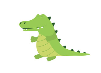 Cartoon vector smile crocodile isolated on white background. Cute safari animal. Funny kid illustration 