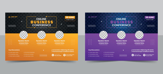 Online corporate business conference event flyer or live webinar horizontal invitation banner template