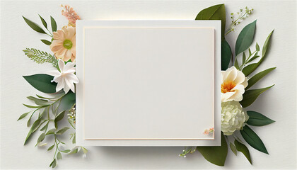 blank white paper invitation message with frame flower, Generate AI